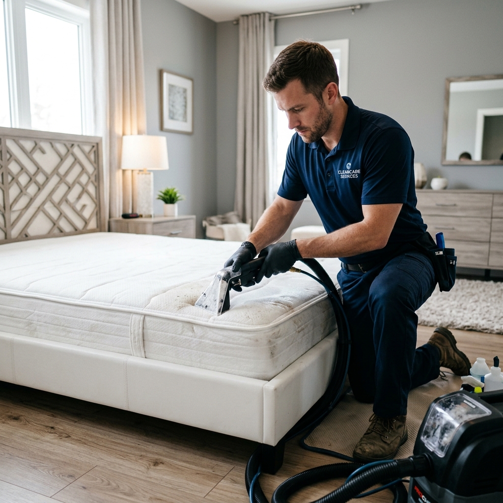 Professional mattress deep cleaning and sanitising in a Singapore bedroom